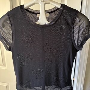 Madden Girl Black Sheer Top with Bow Accents